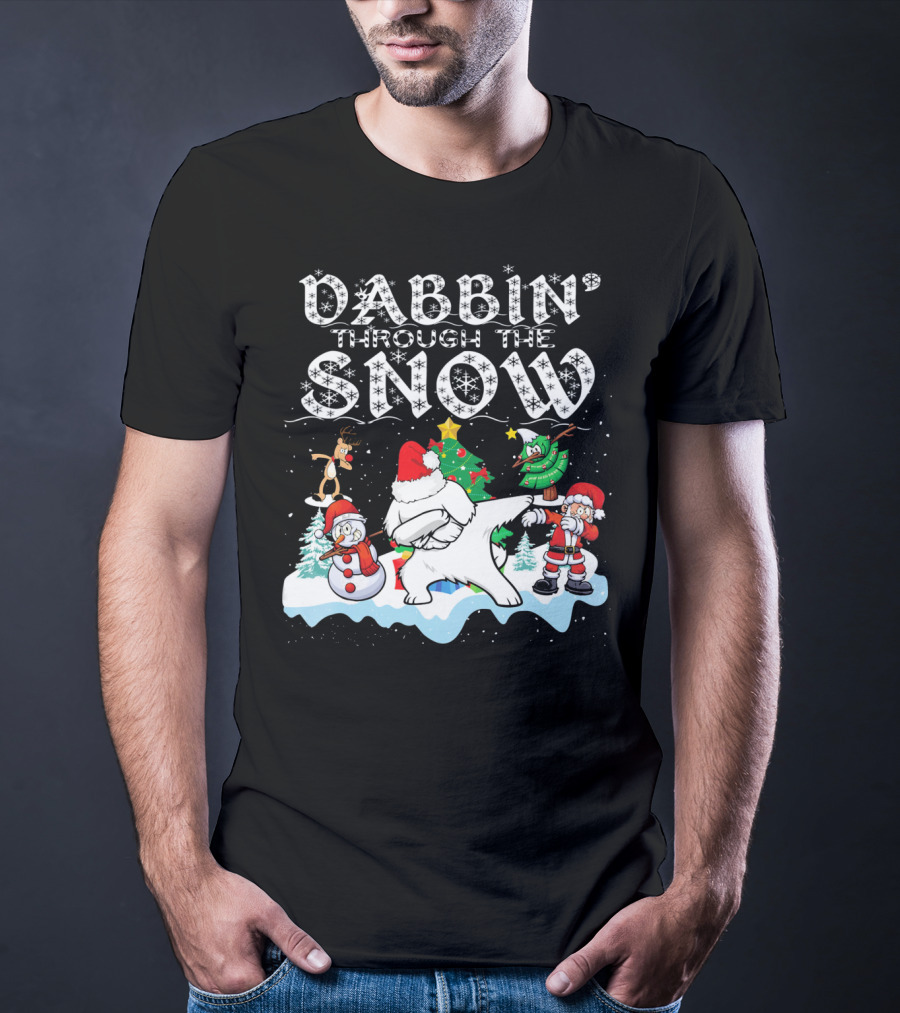Dabbin Through The Snow Santa Maltese Dog Snowman Christmas Tree T-Shirt