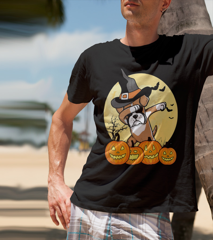 Dabbing Boxer Dog Witch Hat Pumpkin Halloween Dab Dance T-Shirt