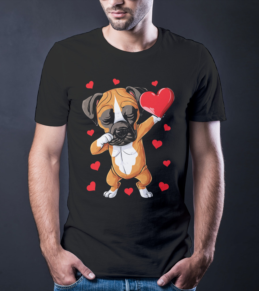 Boxer Dog Dabbing Valentine Heart For Dog Lovers T-Shirt