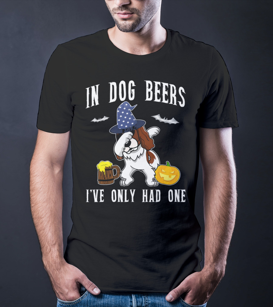 In Dog Beers I've Only Had One Dabbing Cavalier King Charles Spaniel Halloween Wizard Hat Pumpkin T-Shirt