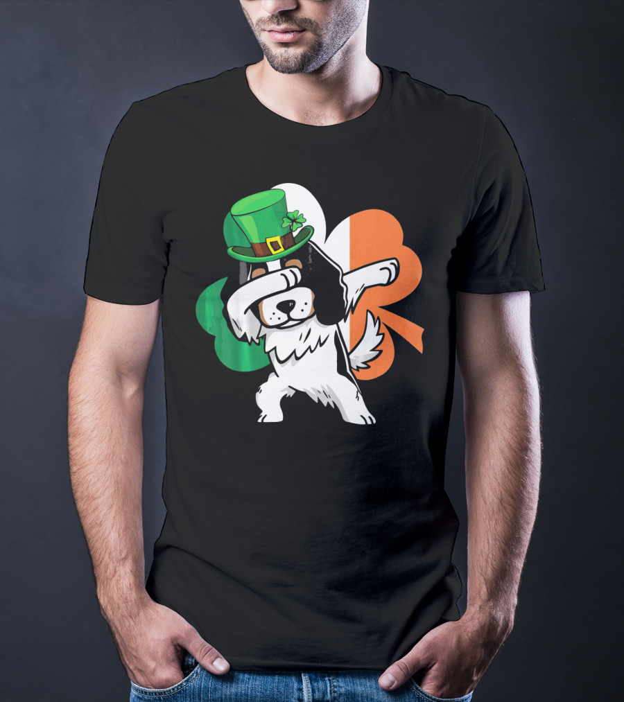 Cavalier King Charles Spaniel Dabbing Irish Clover St Patricks Day T-Shirt