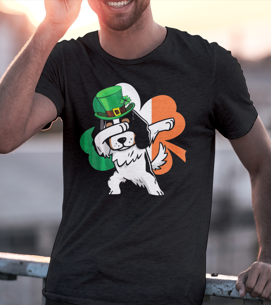 Cavalier King Charles Spaniel Dabbing Irish Clover St Patricks Day T-Shirt