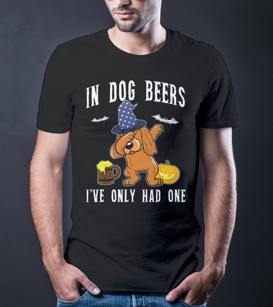 In Dog Beers Halloween Cocker Spaniel Dabbing With Pumpkin And Beer T-Shirt
