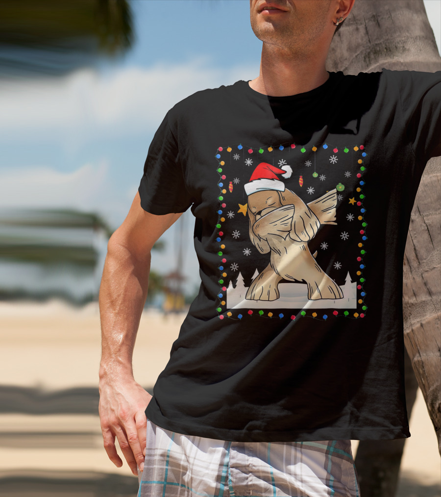 Dabbing Cocker Spaniel Santa Christmas Light T-Shirt