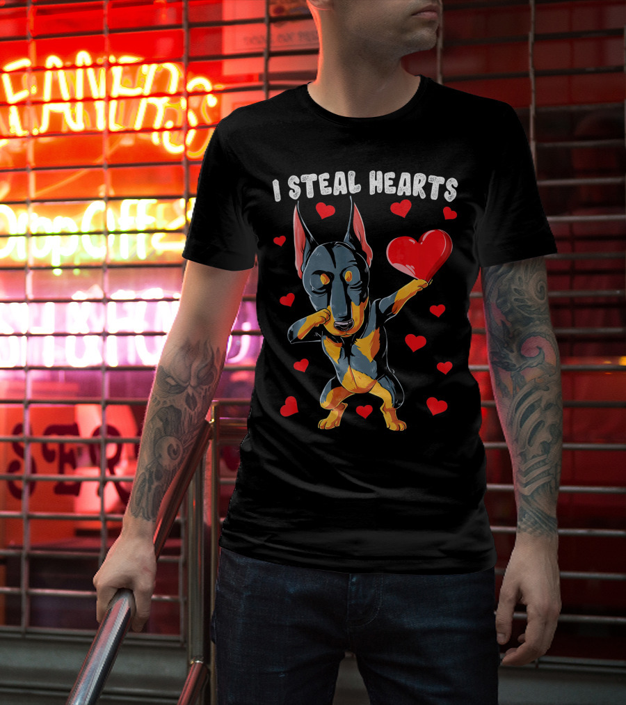 Dabbing Doberman I Steal Hearts Cute Heart-Loving Dogs T-Shirt