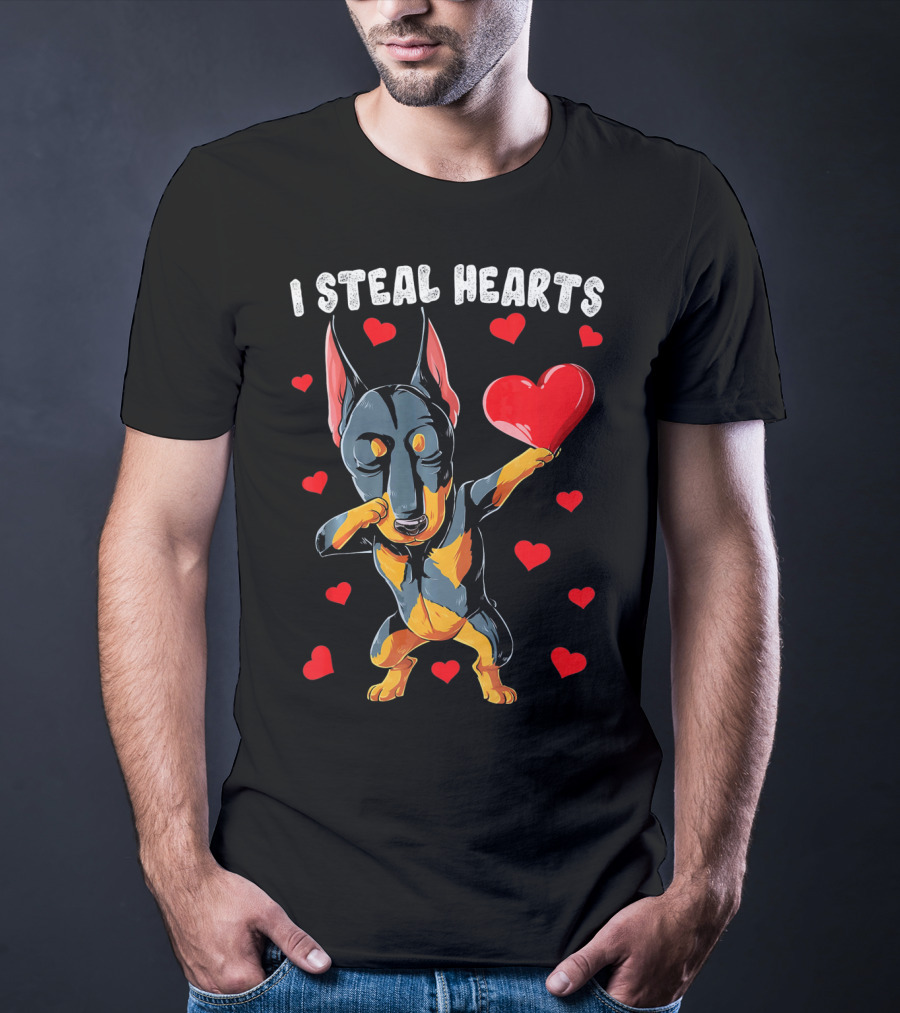 Dabbing Doberman I Steal Hearts Cute Heart-Loving Dogs T-Shirt