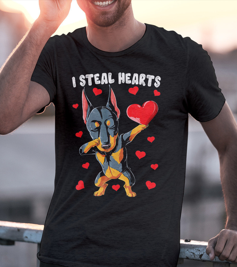 Dabbing Doberman I Steal Hearts Cute Heart-Loving Dogs T-Shirt