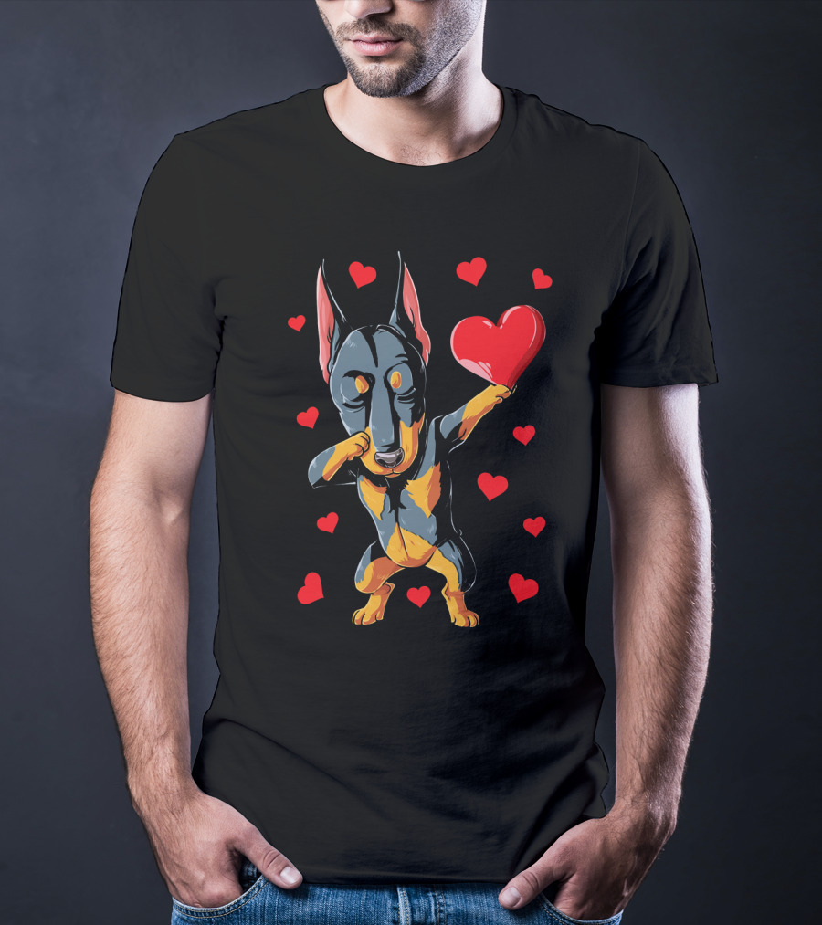 Dabbing Doberman Valentines Day Dog Love Heart T-Shirt