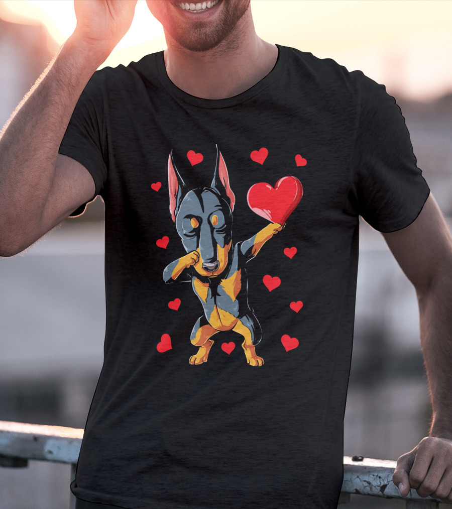 Dabbing Doberman Valentines Day Dog Love Heart T-Shirt