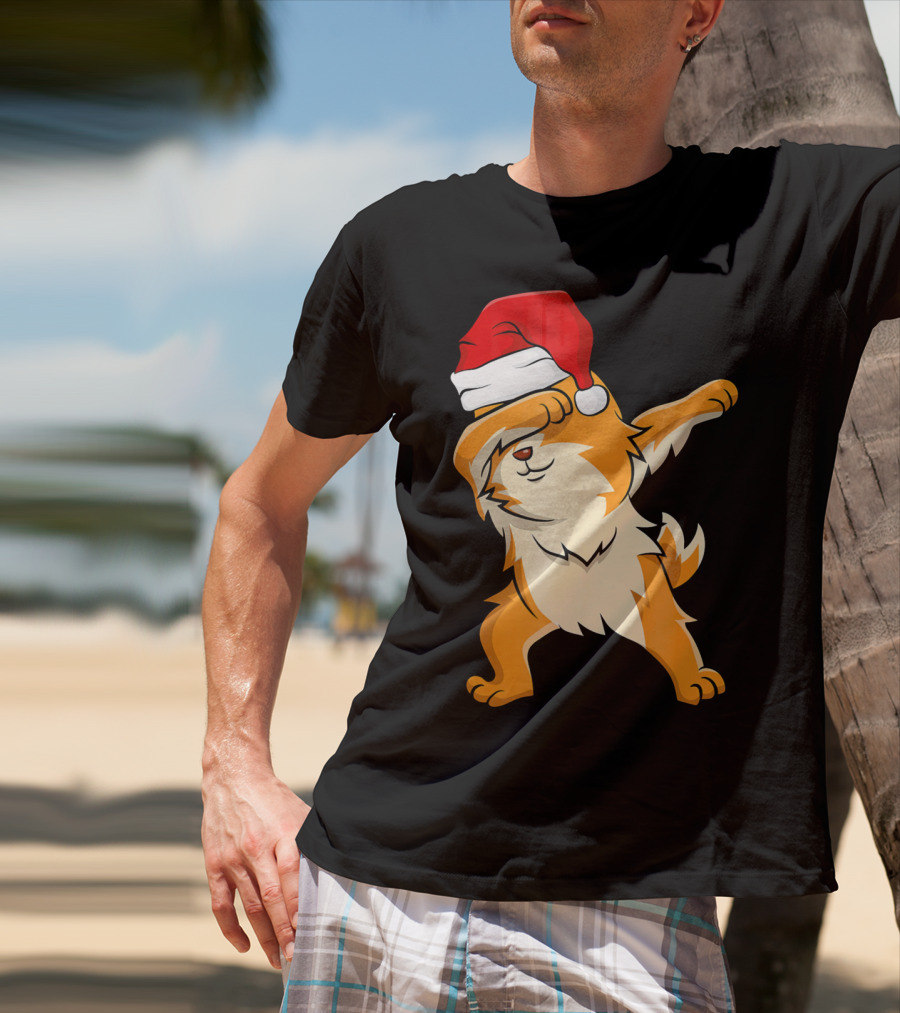 Dabbing Pomeranian With Santa Hat T-Shirt