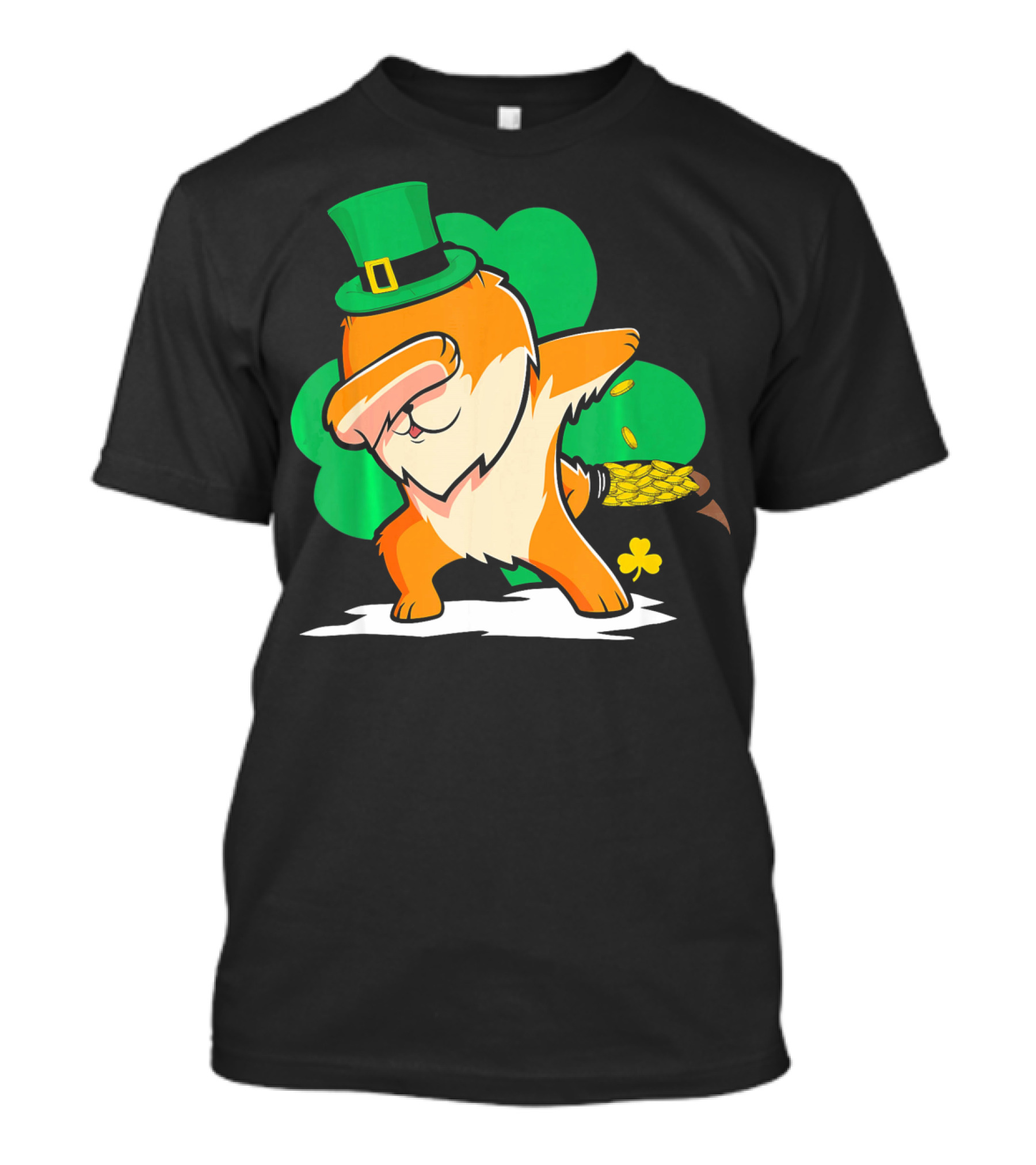 St Patrick's Day Dabbing Pomeranian With Leprechaun Hat And Shamrock T-Shirt