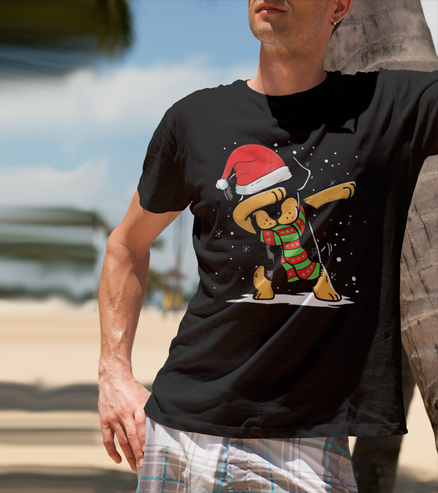 Dabbing Rottweiler Santa Christmas Dog With Scarf Love T-Shirt