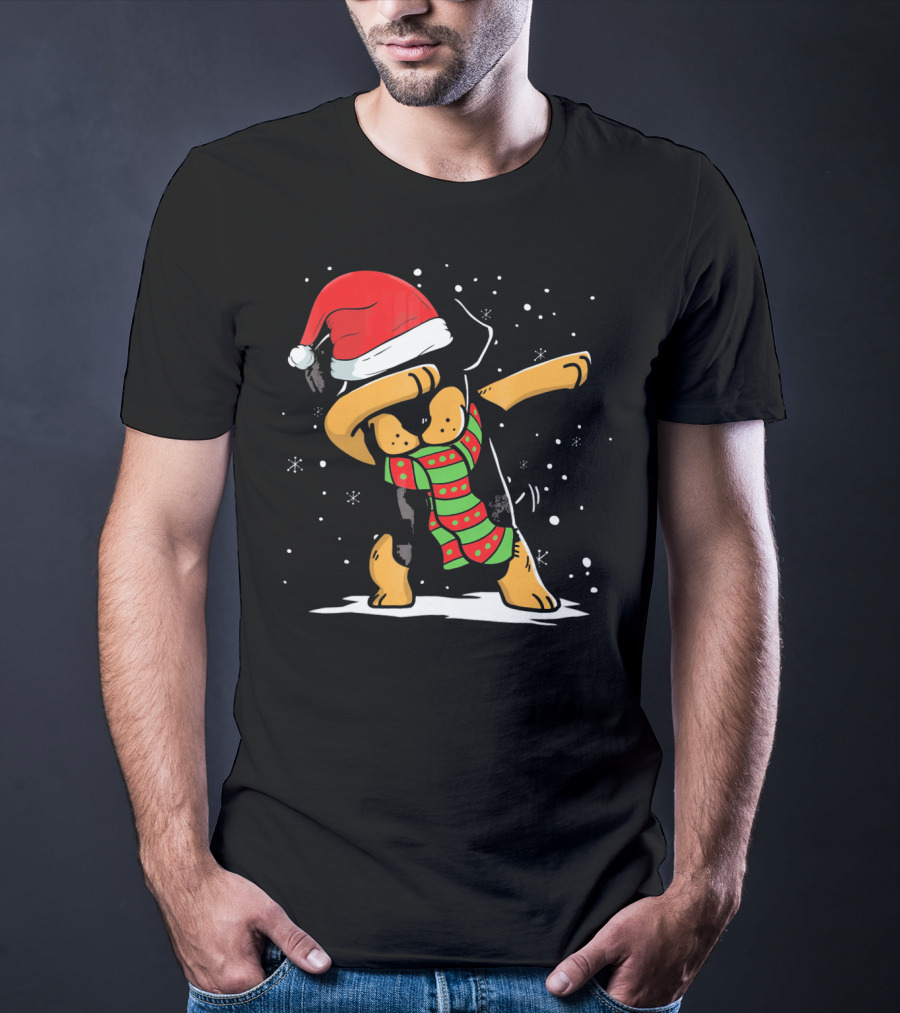 Dabbing Rottweiler Santa Christmas Dog With Scarf Love T-Shirt