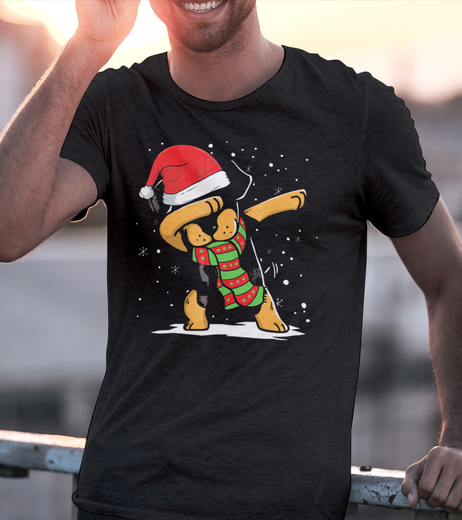 Dabbing Rottweiler Santa Christmas Dog With Scarf Love T-Shirt
