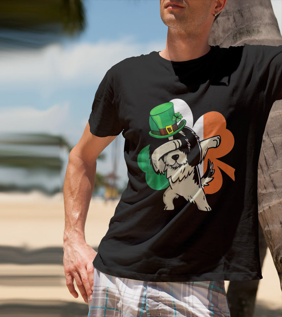 Dabbing Shih Tzu Shamrock Irish Hat Flag T-Shirt