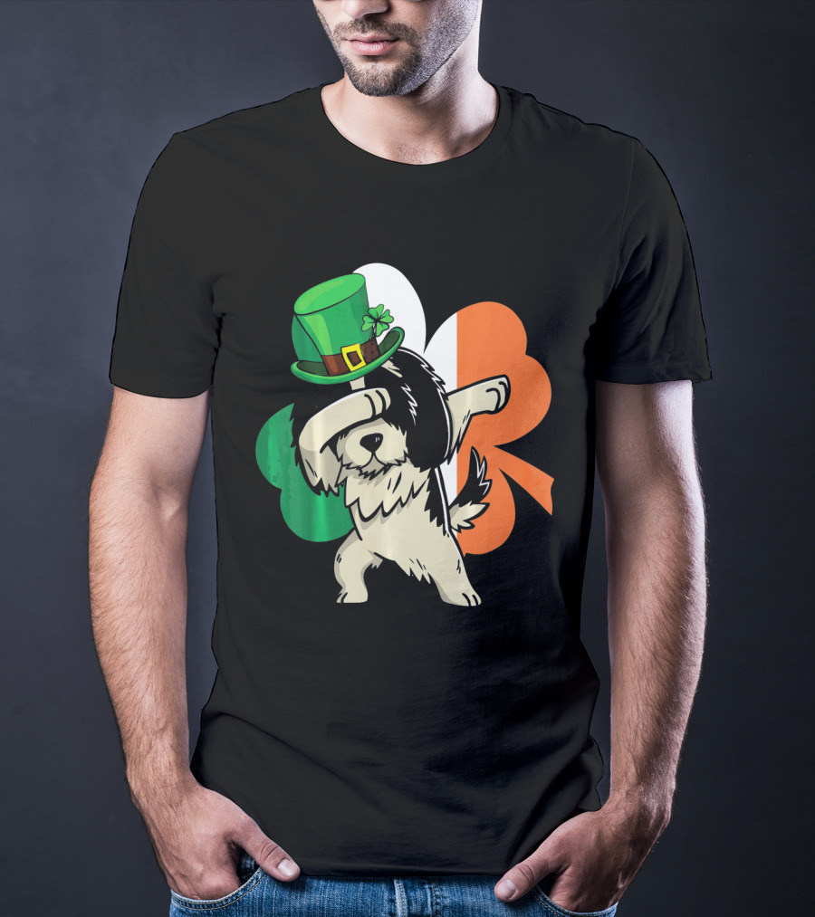 Dabbing Shih Tzu Shamrock Irish Hat Flag T-Shirt