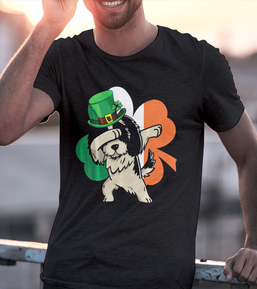 Dabbing Shih Tzu Shamrock Irish Hat Flag T-Shirt