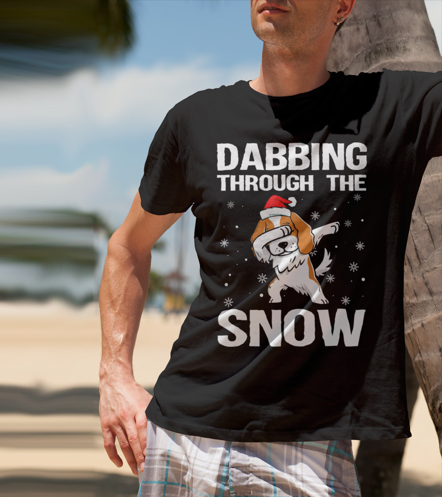 Dabbing Through The Snow Cavalier King Charles Spaniel Christmas Dog Santa Hat T-Shirt
