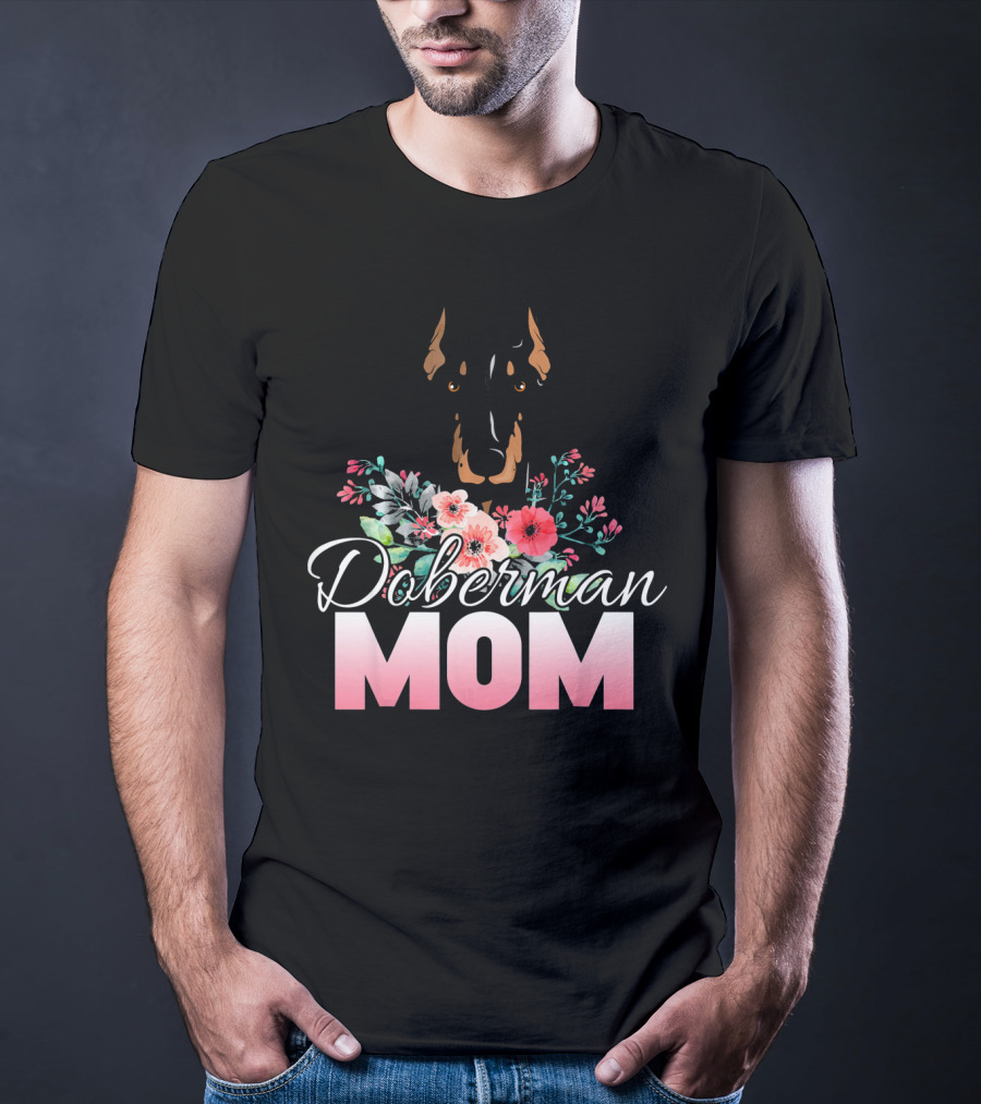 Doberman Mom Floral T-Shirt