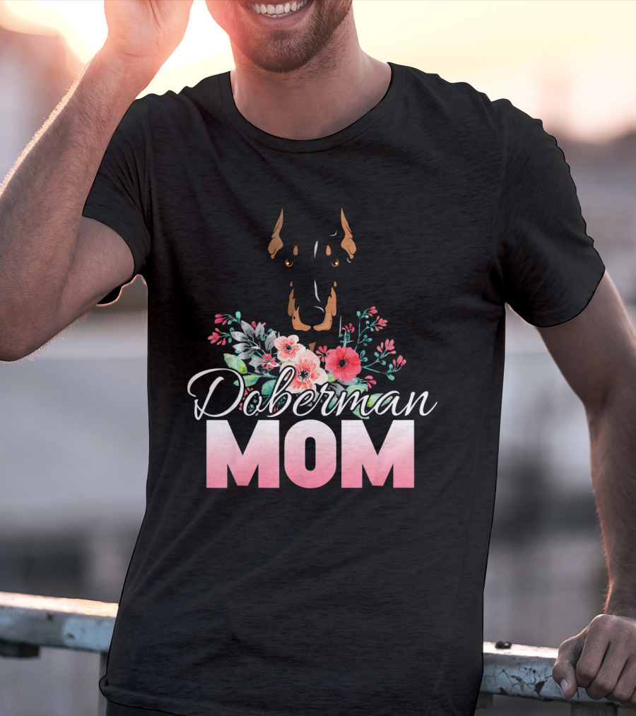 Doberman Mom Floral T-Shirt