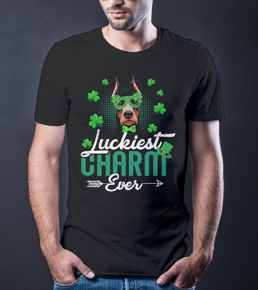Luckiest Charm Ever Doberman Patrick's Day Shamrock Glasses T-Shirt
