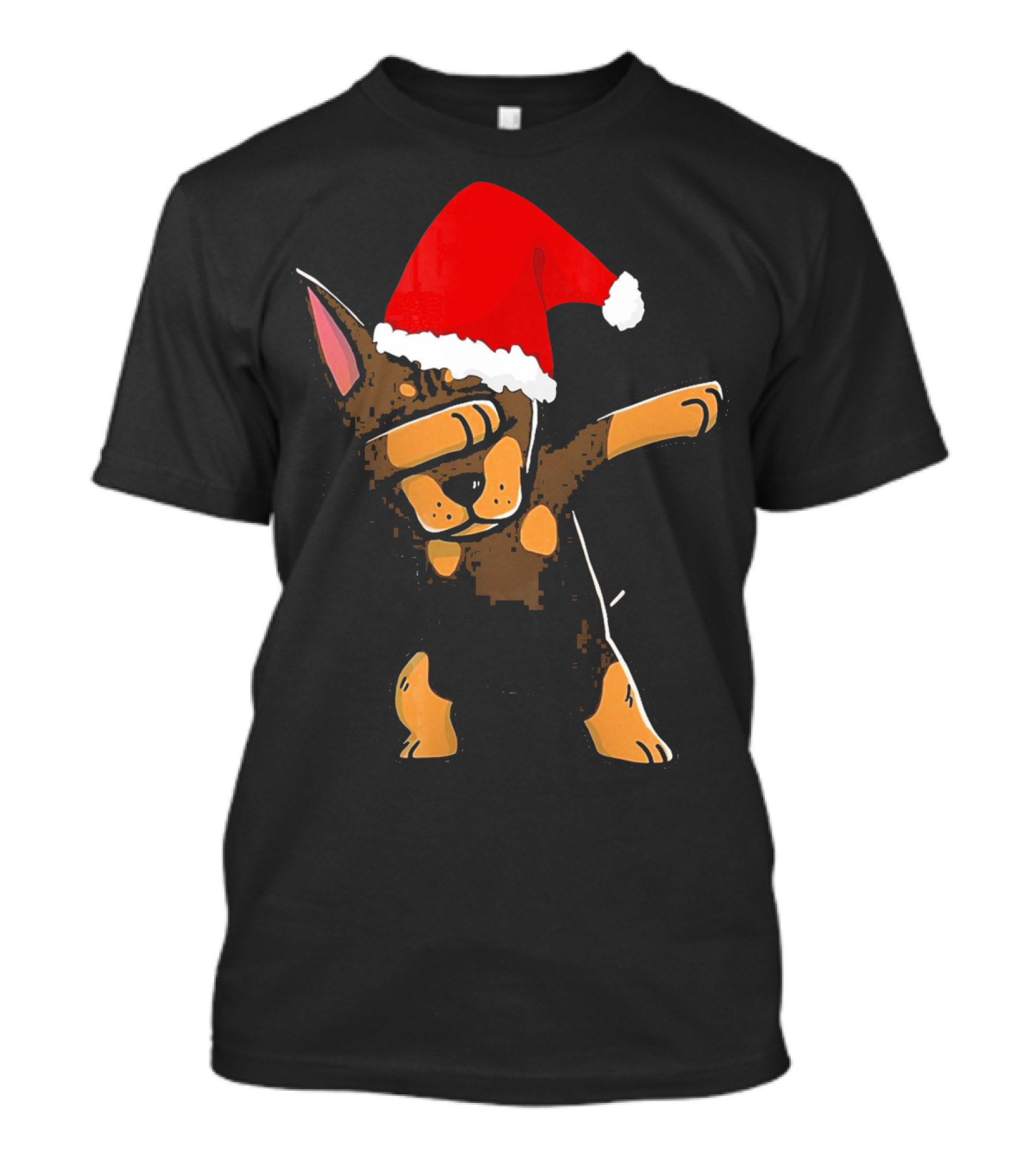 Doberman Pinscher Dabbing Santa Hat Christmas T-Shirt