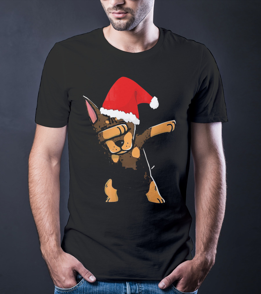 Doberman Pinscher Dabbing Santa Hat Christmas T-Shirt