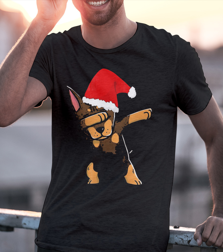 Doberman Pinscher Dabbing Santa Hat Christmas T-Shirt