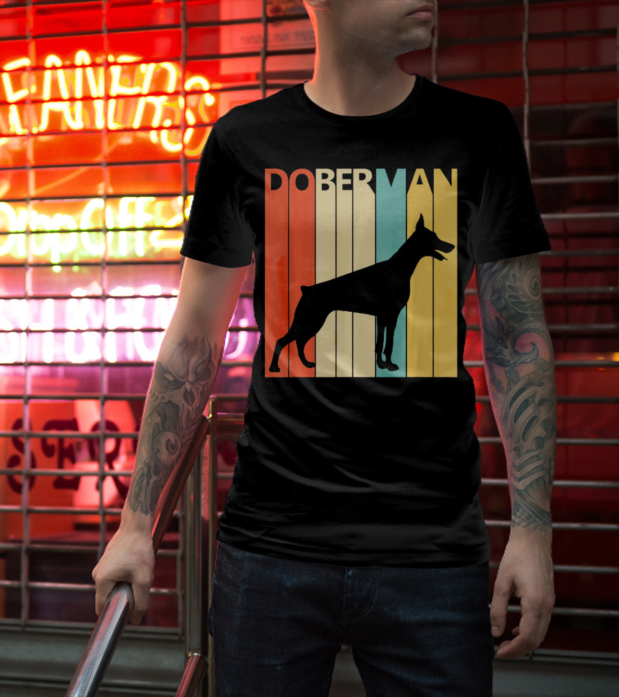 Doberman Vintage Silhouette Stripes For Dog Dad T-Shirt