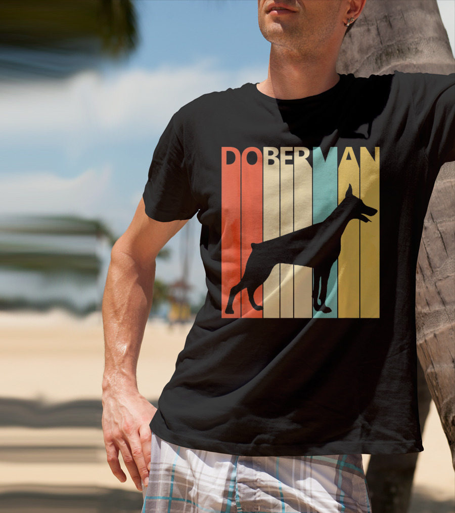 Doberman Vintage Silhouette Stripes For Dog Dad T-Shirt