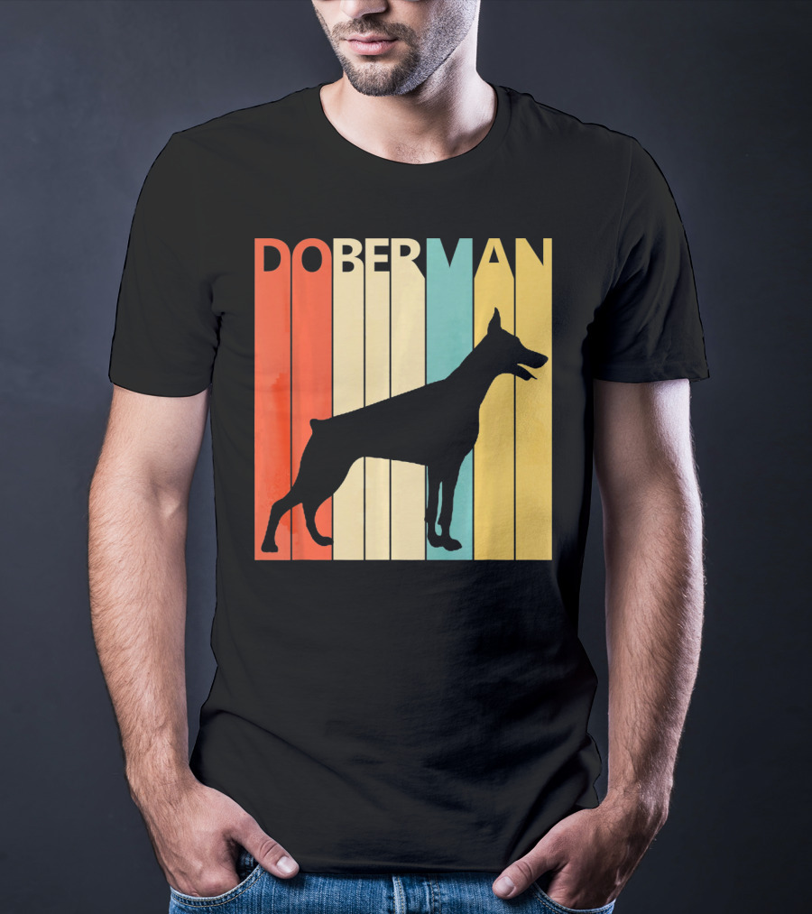 Doberman Vintage Silhouette Stripes For Dog Dad T-Shirt