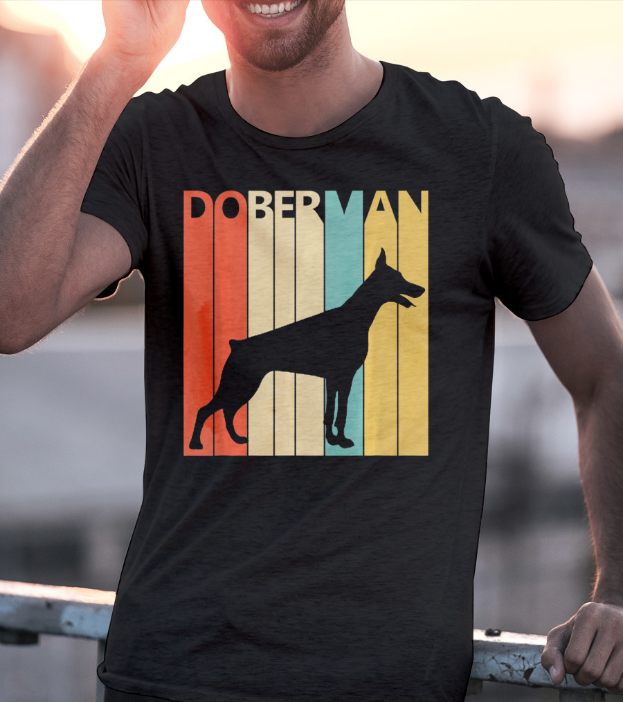 Doberman Vintage Silhouette Stripes For Dog Dad T-Shirt