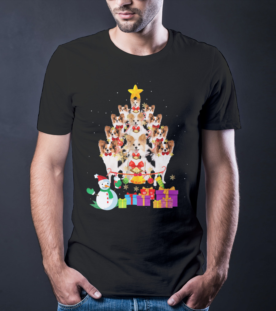 Dog Christmas Papillon Xmas Tree Snowman Gifts Holiday T-Shirt