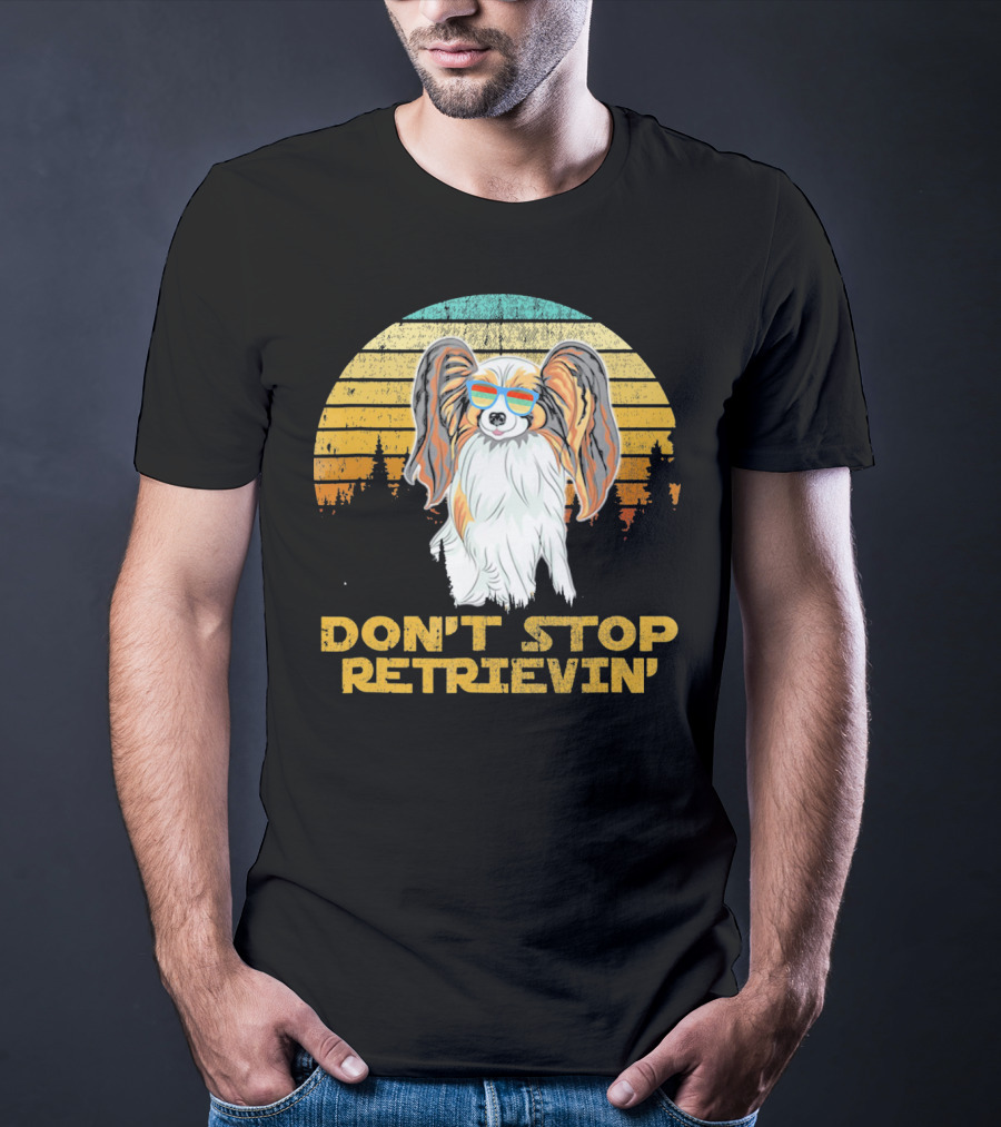 Don't Stop Retrievin' Papillon Sunglasses Retro Sunset T-Shirt