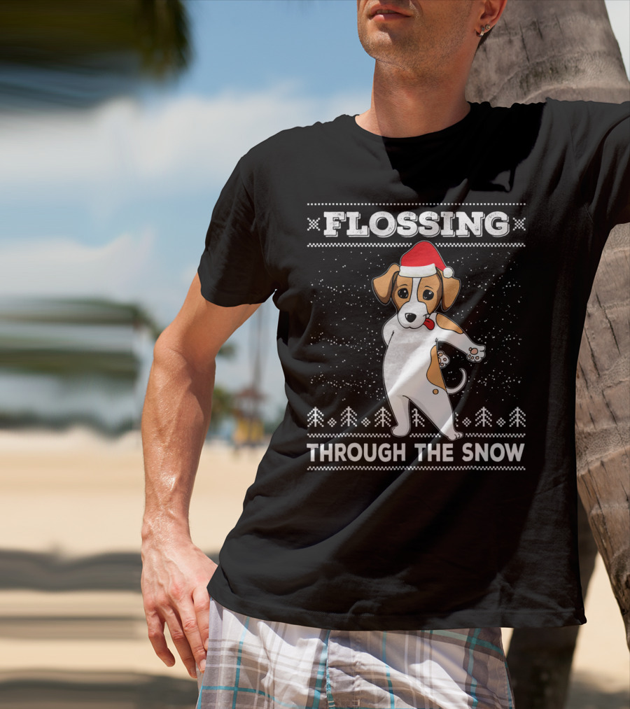 Flossing Through The Snow Jack Russell Terrier Santa Hat T-Shirt