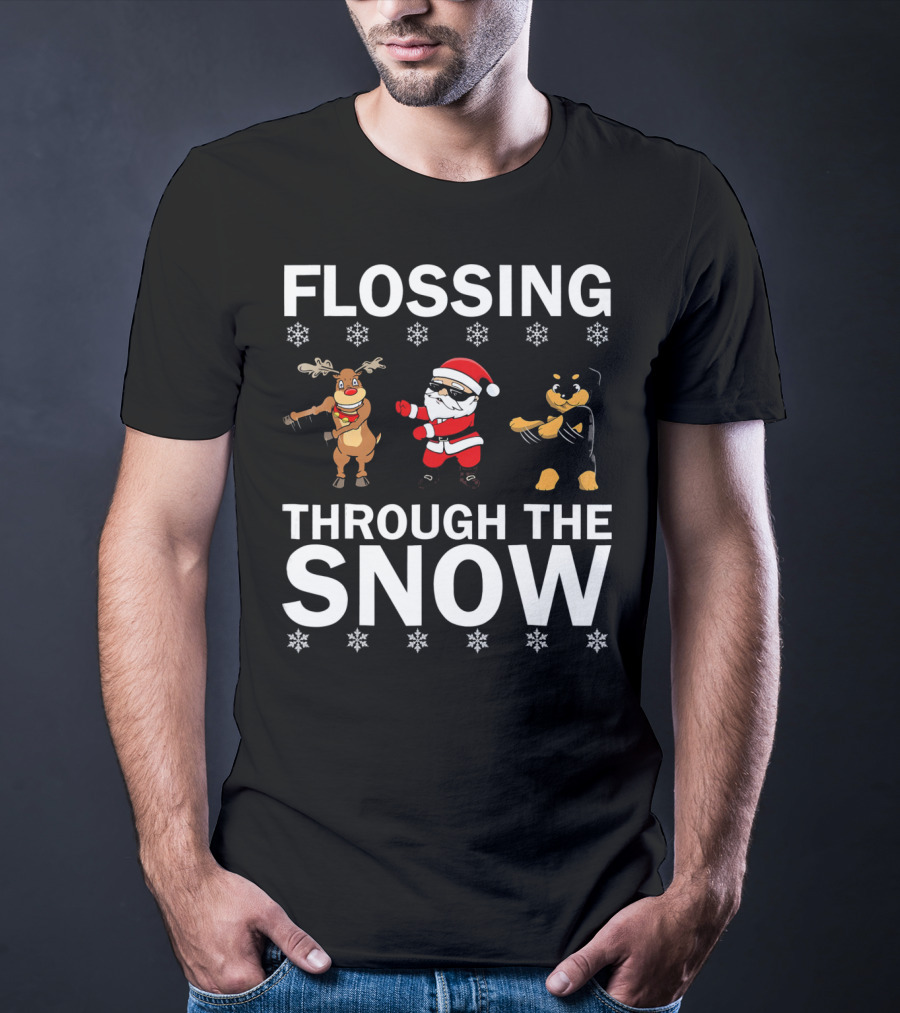 Flossing Through The Snow Santa Reindeer Rottweiler T-Shirt