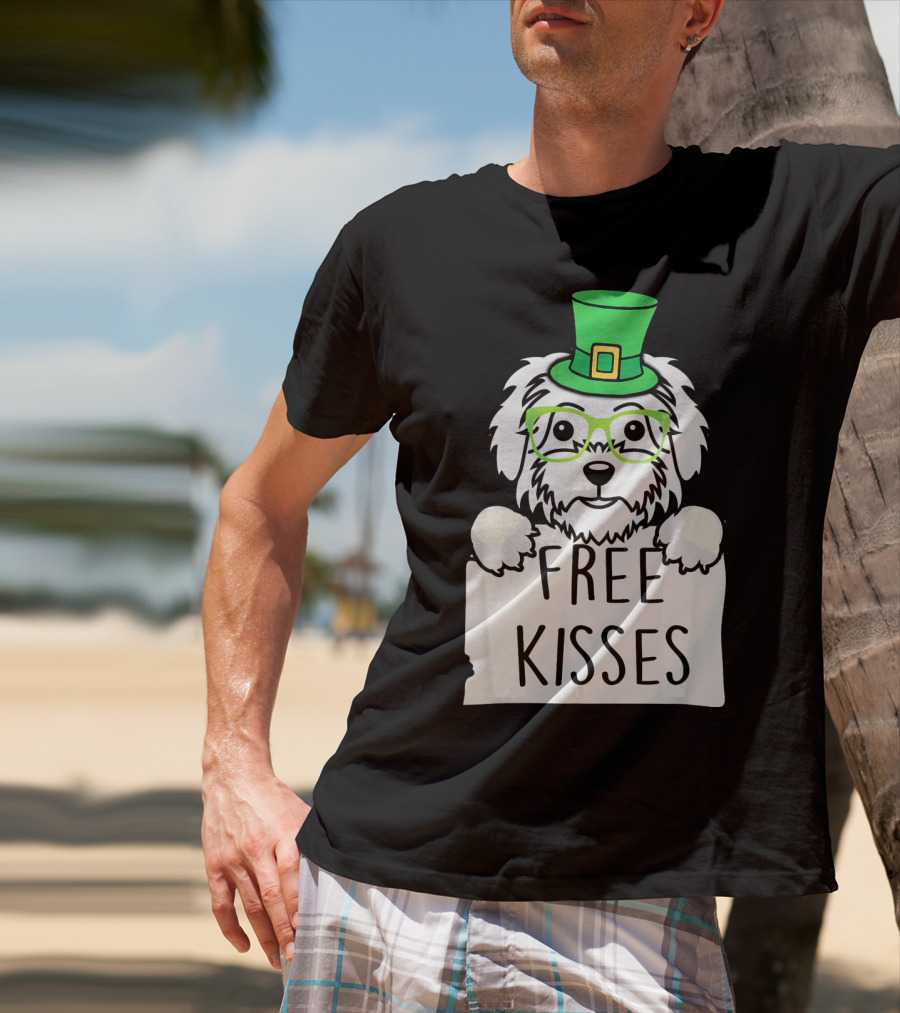 Free Kisses Maltese Dog With Green Leprechaun Hat St Patricks T-Shirt