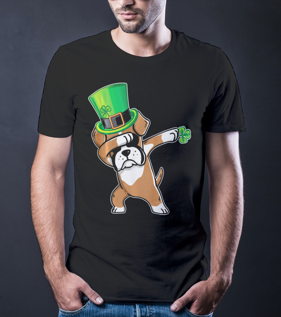 Funny Boxer Dog Dabbing St. Patrick's Day Dance T-Shirt