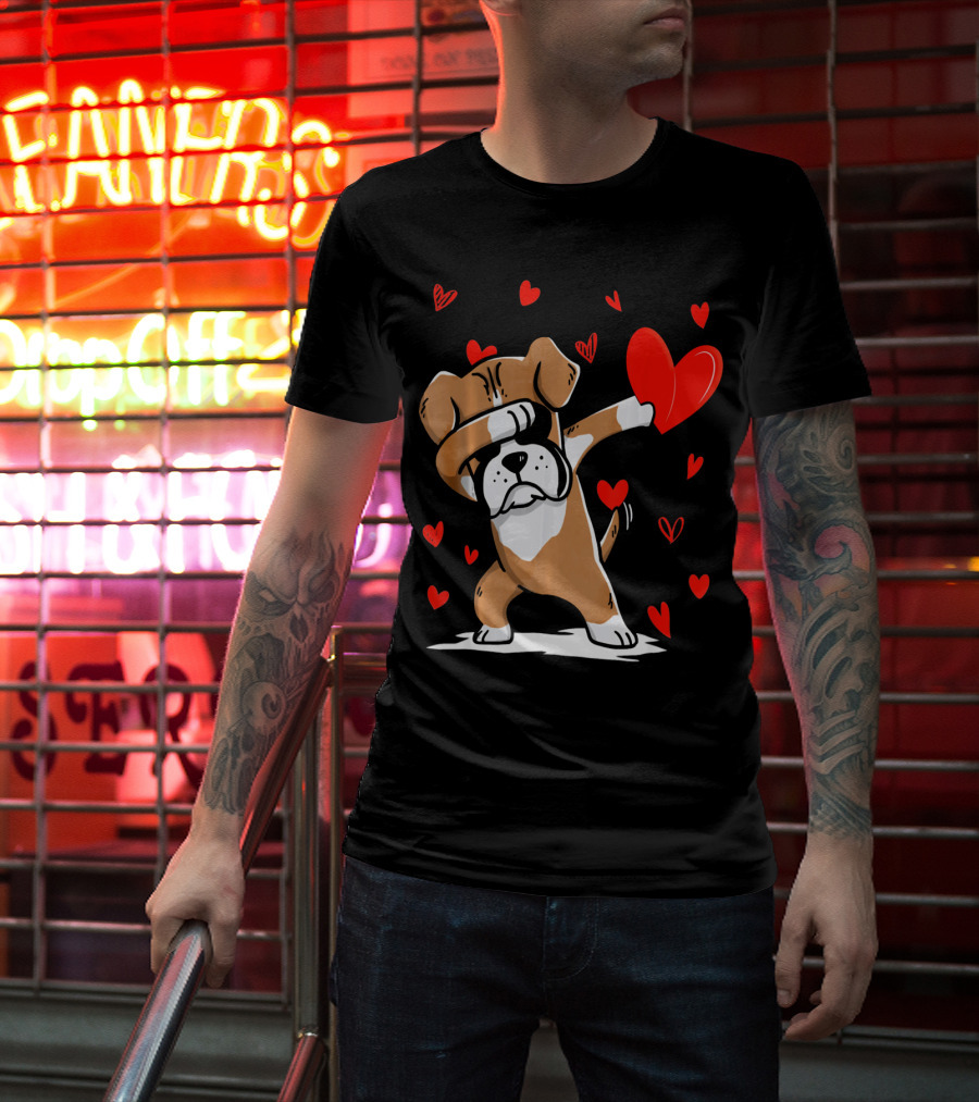 Dabbing Boxer Dog Holding Heart With Valentines Day T-Shirt