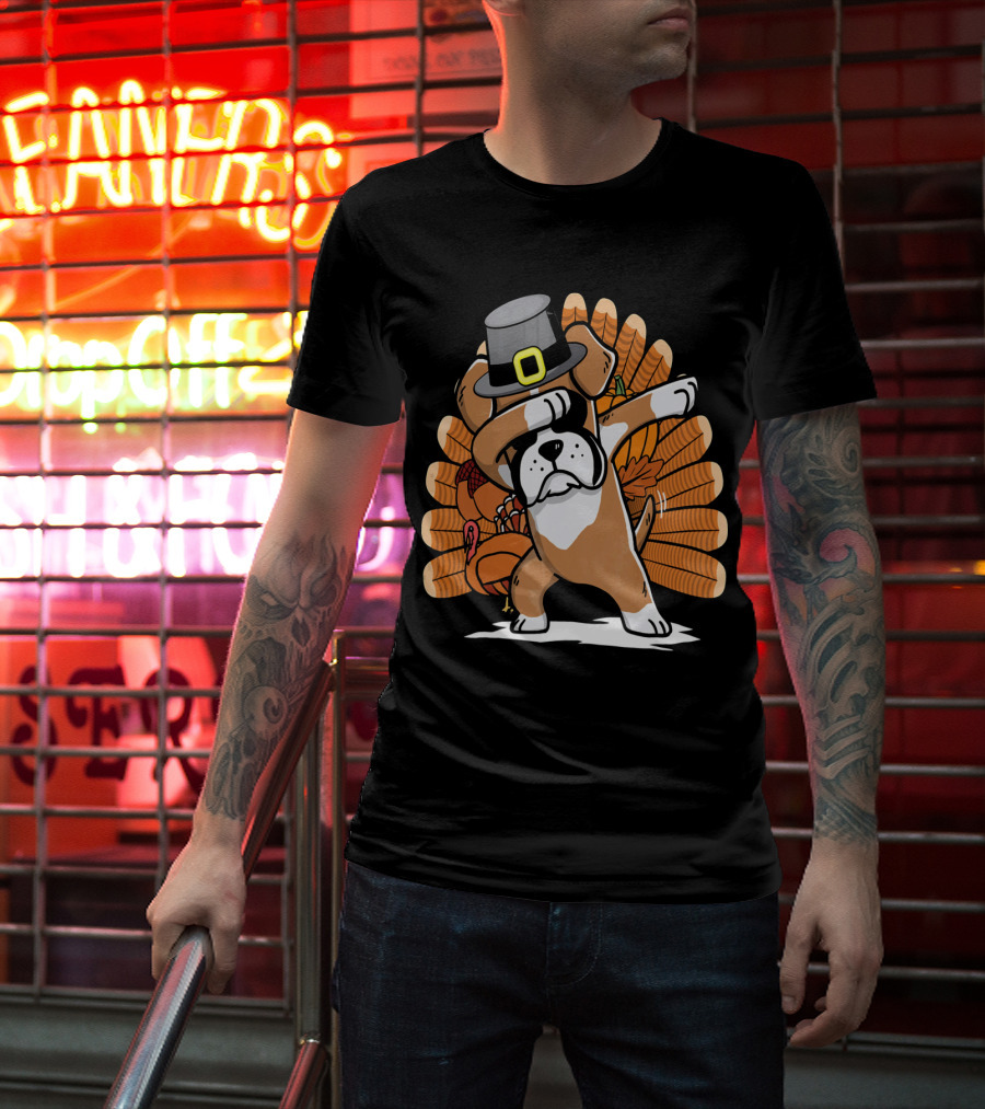 Thanksgiving Dabbing Boxer Dog Pilgrim Hat Turkey T-Shirt