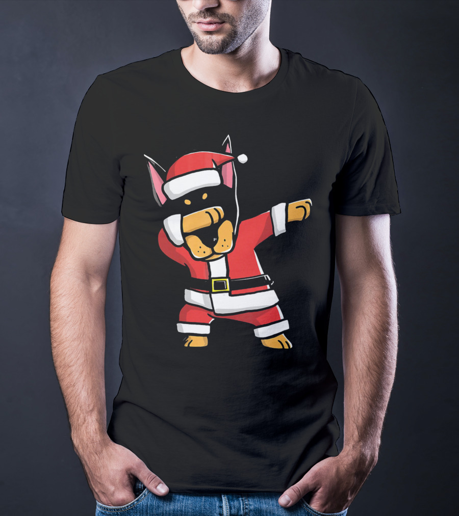 Funny Dabbing Doberman Pinscher Dog Ugly Christmas Santa T-Shirt