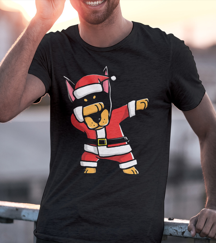 Funny Dabbing Doberman Pinscher Dog Ugly Christmas Santa T-Shirt