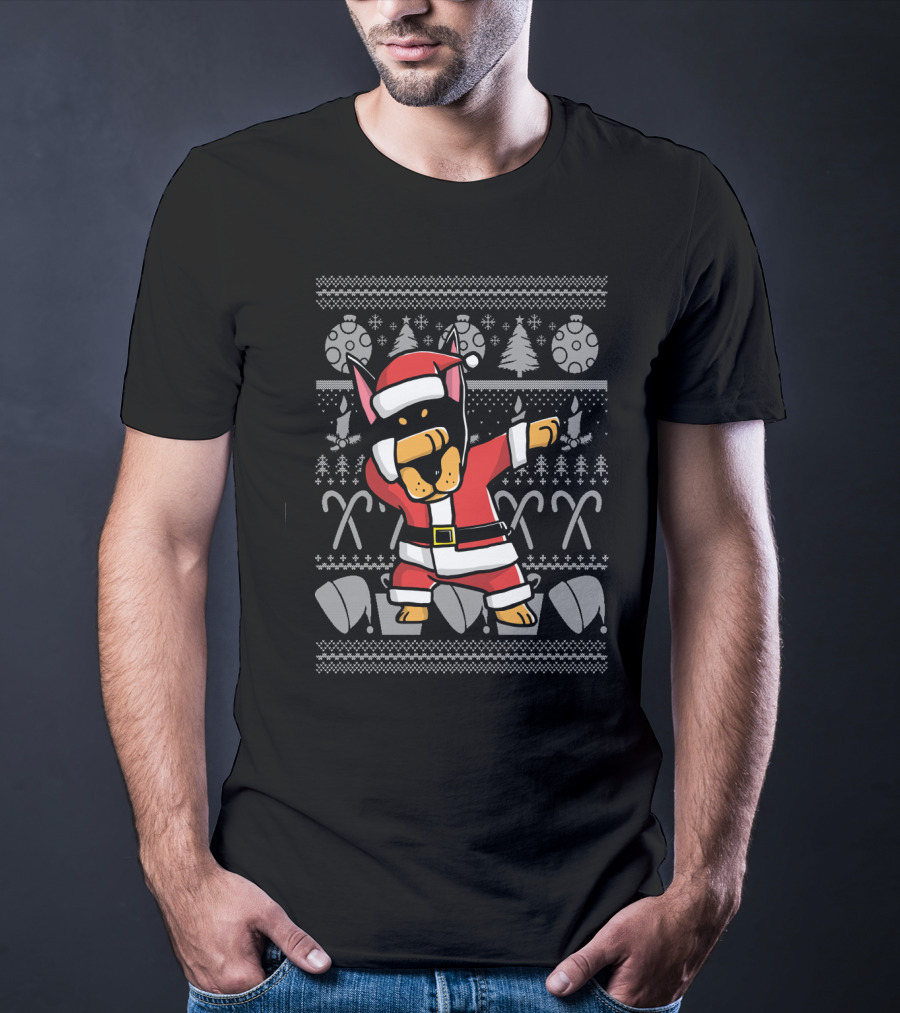 Funny Doberman Dabbing Santa Dog Christmas T-Shirt