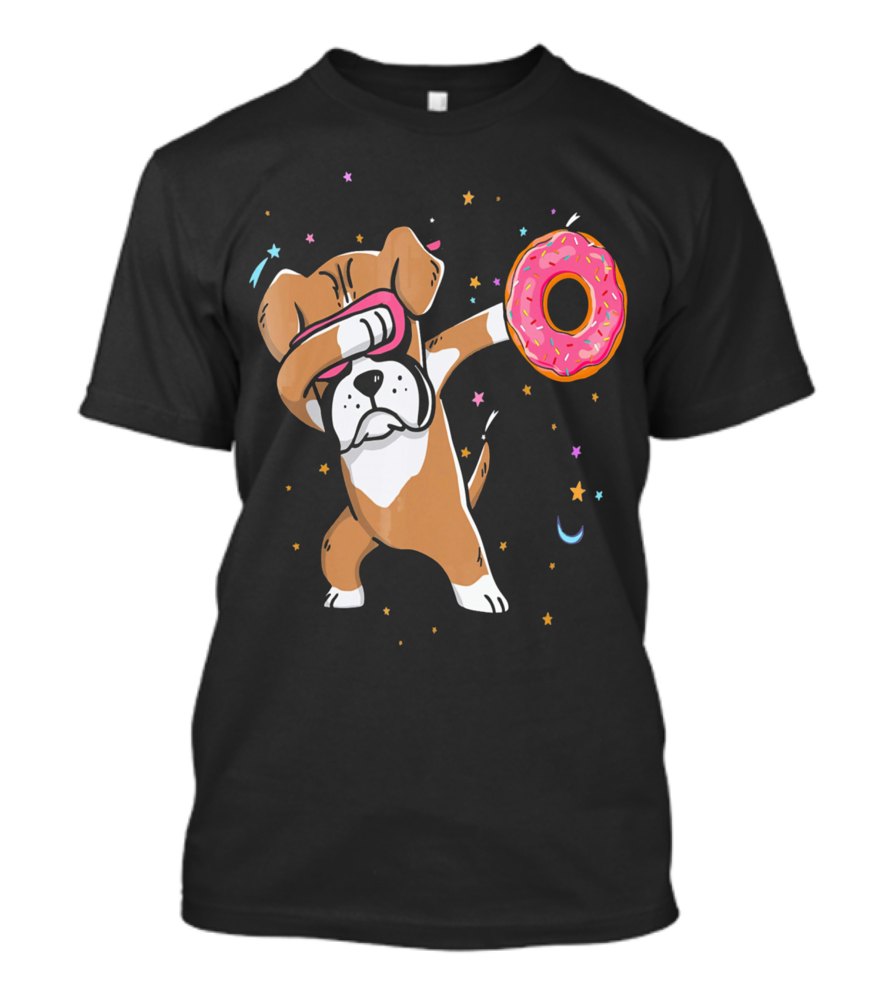Funny Donut Day Dabbing Boxer With Sprinkled Donut In Stars And Moon T-Shirt