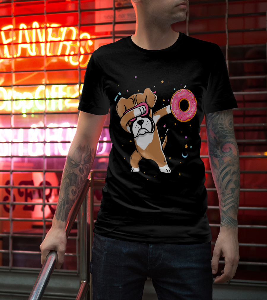Funny Donut Day Dabbing Boxer With Sprinkled Donut In Stars And Moon T-Shirt