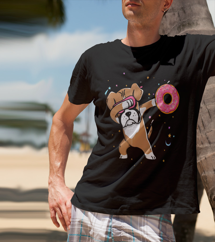 Funny Donut Day Dabbing Boxer With Sprinkled Donut In Stars And Moon T-Shirt