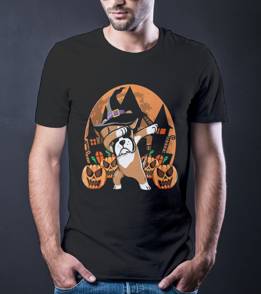 Funny Halloween Dabbing Boxer Witch Hat Pumpkins T-Shirt