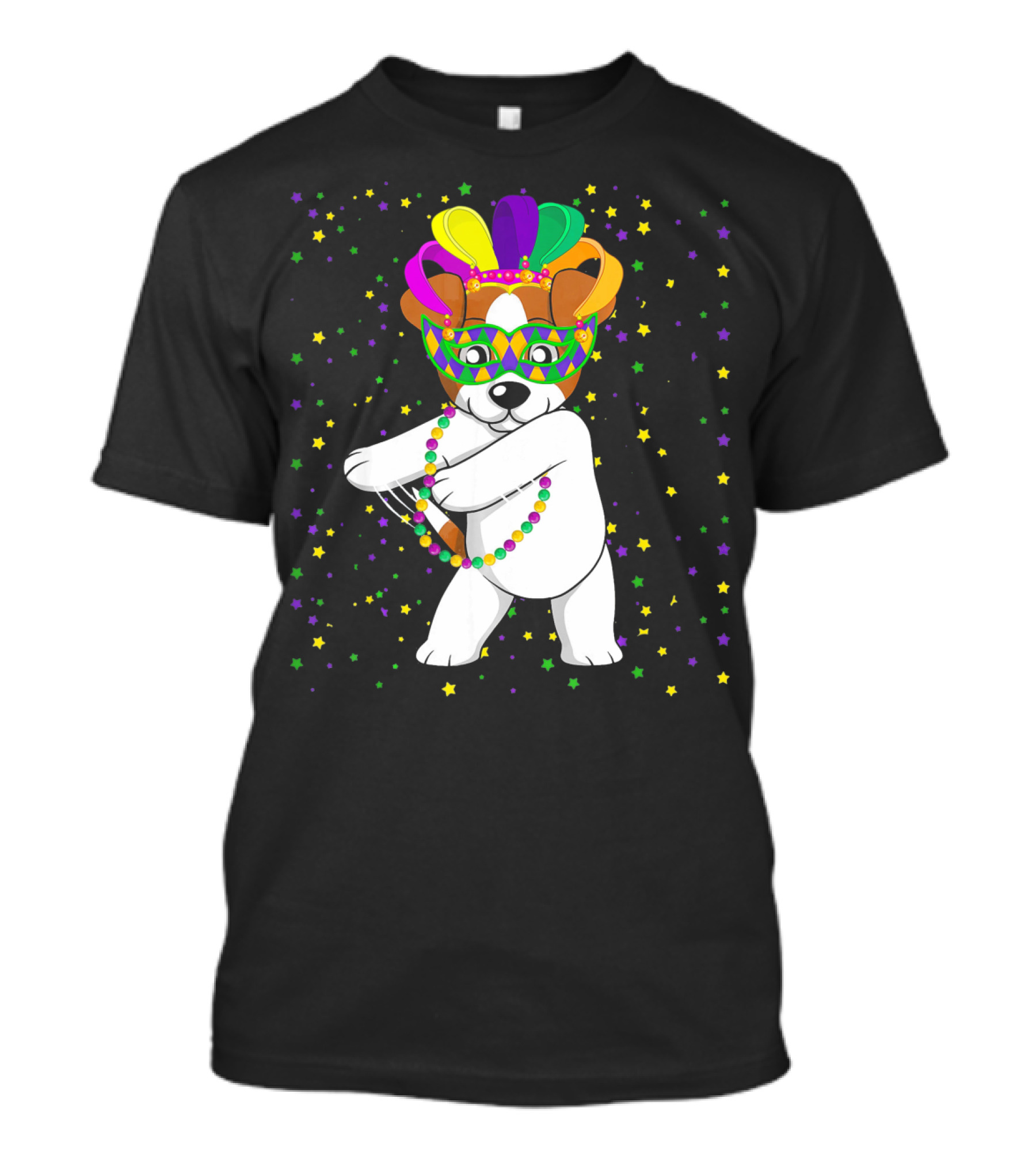 Jack Russell Flossing Jester Hat Mardi Gras Beads Dog T-Shirt