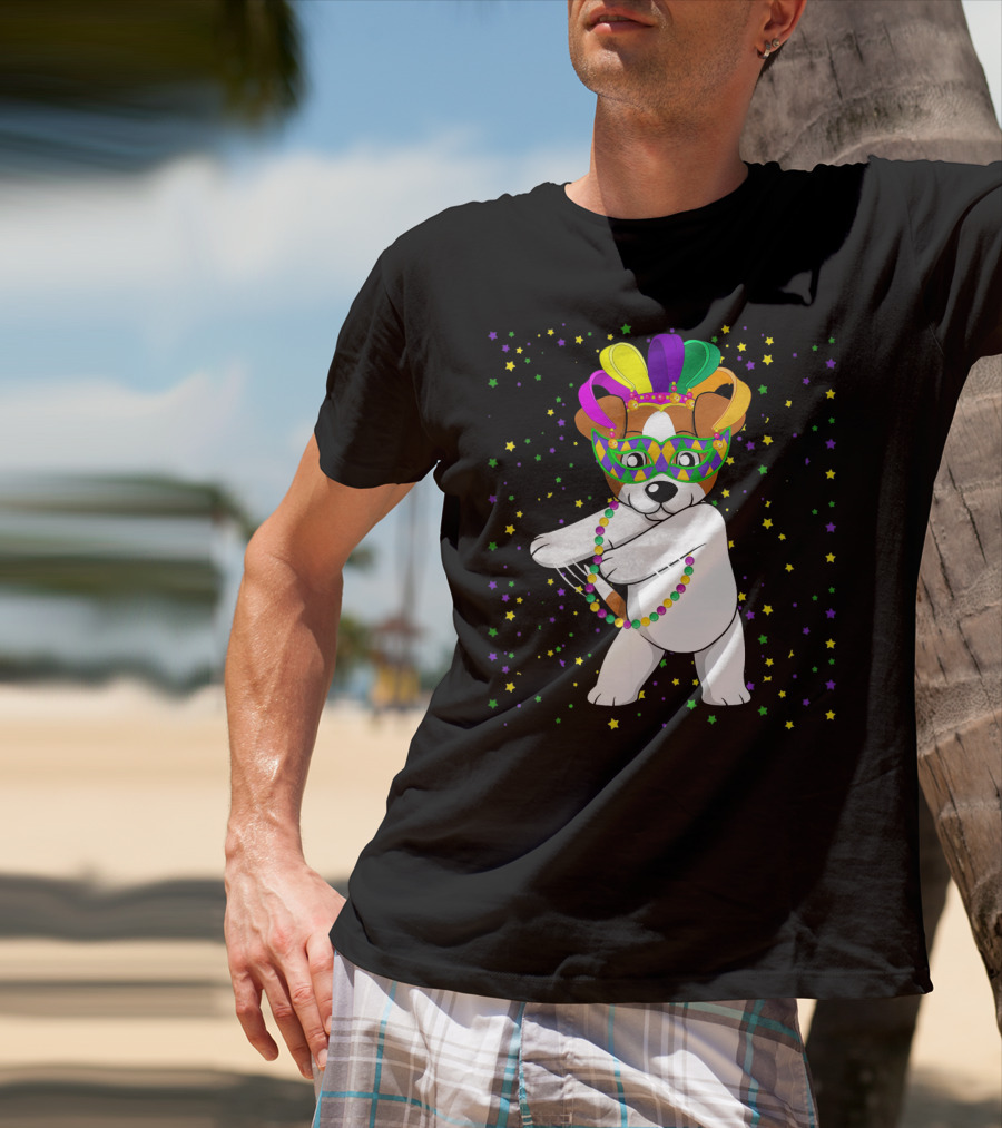 Jack Russell Flossing Jester Hat Mardi Gras Beads Dog T-Shirt