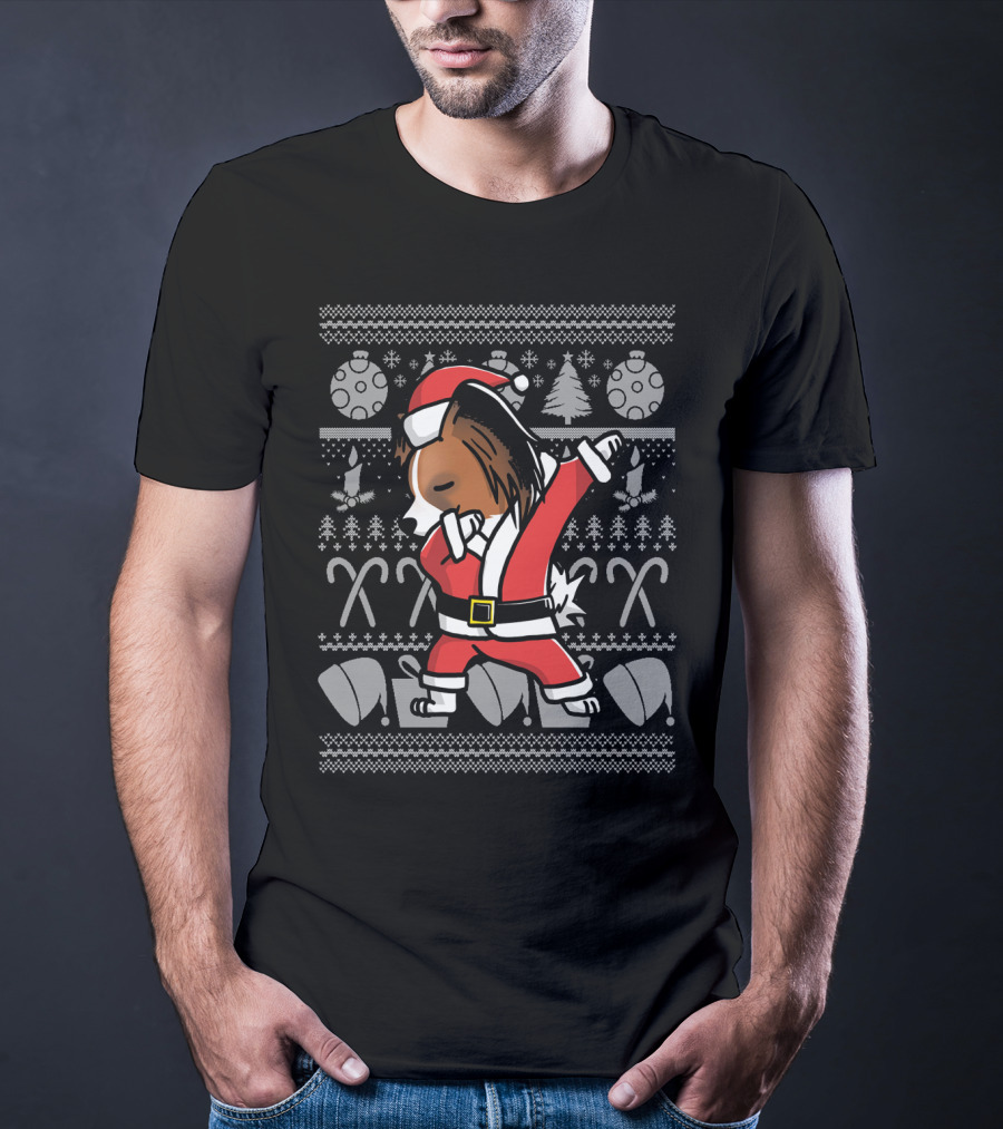 Funny Christmas Papillon Dabbing Santa Dog Dab T-Shirt
